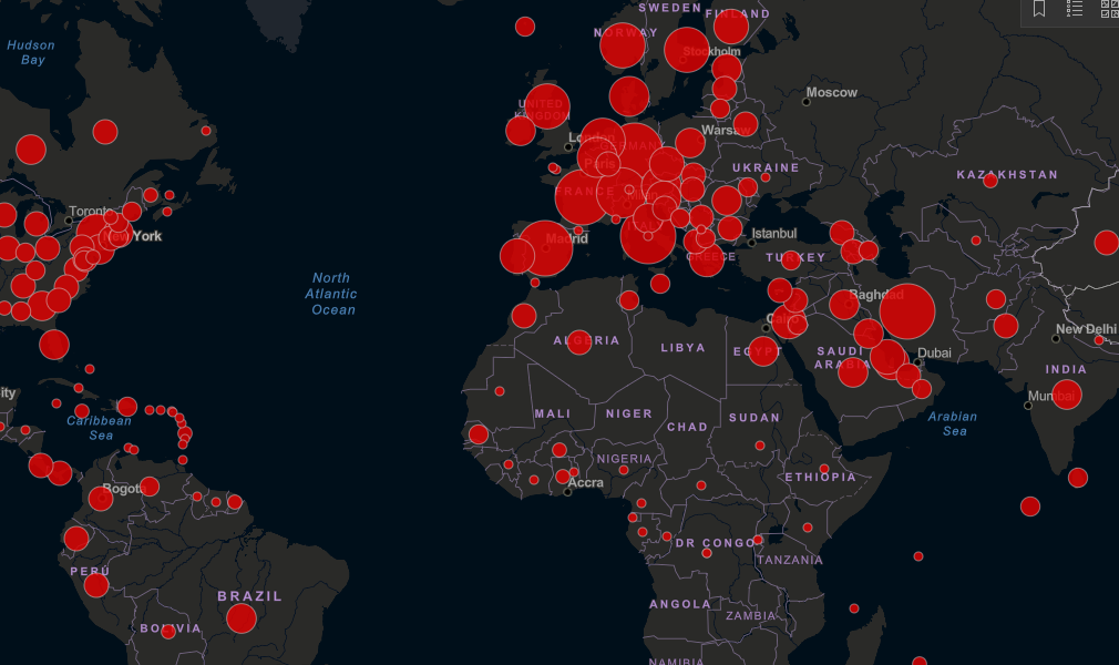 Онлайн карта распостранения коронавируса по странам